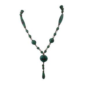 Antique Glass and Wedding Cake Bead Sautoir Necklace (A3395)